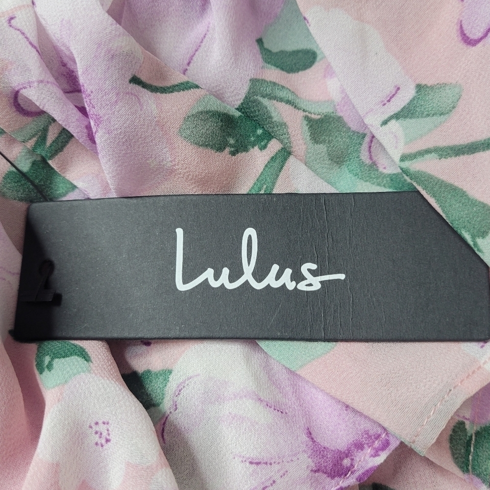 Lulus Chance For Us Maxi Dress Sz L Pink Floral Chiffon Off Shoulder Ruffles New - Picture 8 of 13